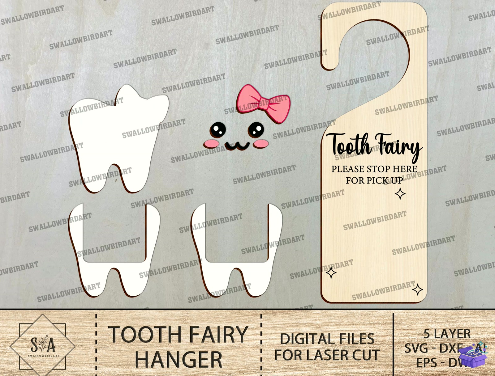 Tooth Fairy Hanger Laser File - Lazer Kesim ve Çizim Dosyası (SVG, DXF, EPS, PNG) - detaylı önizleme 5