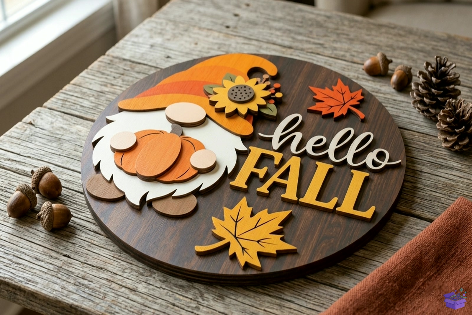 Hello Fall Gnome Kapı Süsü SVG - 3D Baskı ve Model Dosyası (STL, OBJ, 3MF) - Lazer Kesim Dosyaları İndir (STL, OBJ, 3MF)