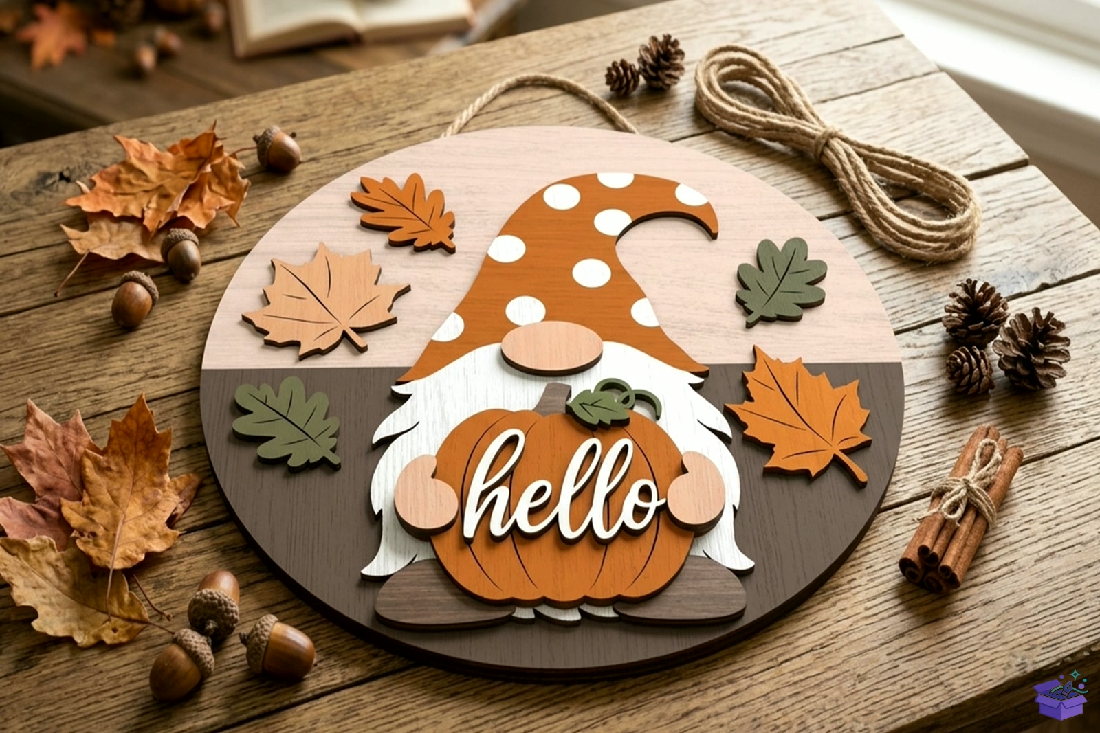 Hello Fall Gnome Kapı Süsü SVG - 3D Baskı ve Model Dosyası (STL, OBJ, 3MF) - Lazer Kesim Dosyaları İndir (STL, OBJ, 3MF)
