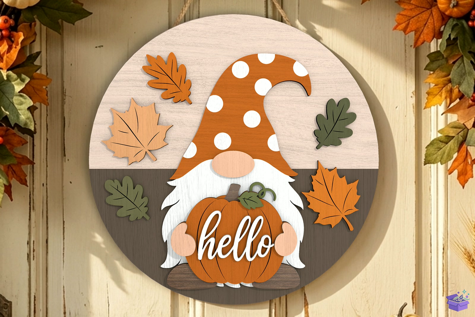 Hello Fall Gnome Kapı Süsü SVG - 3D Baskı ve Model Dosyası (STL, OBJ, 3MF) - detaylı önizleme 2