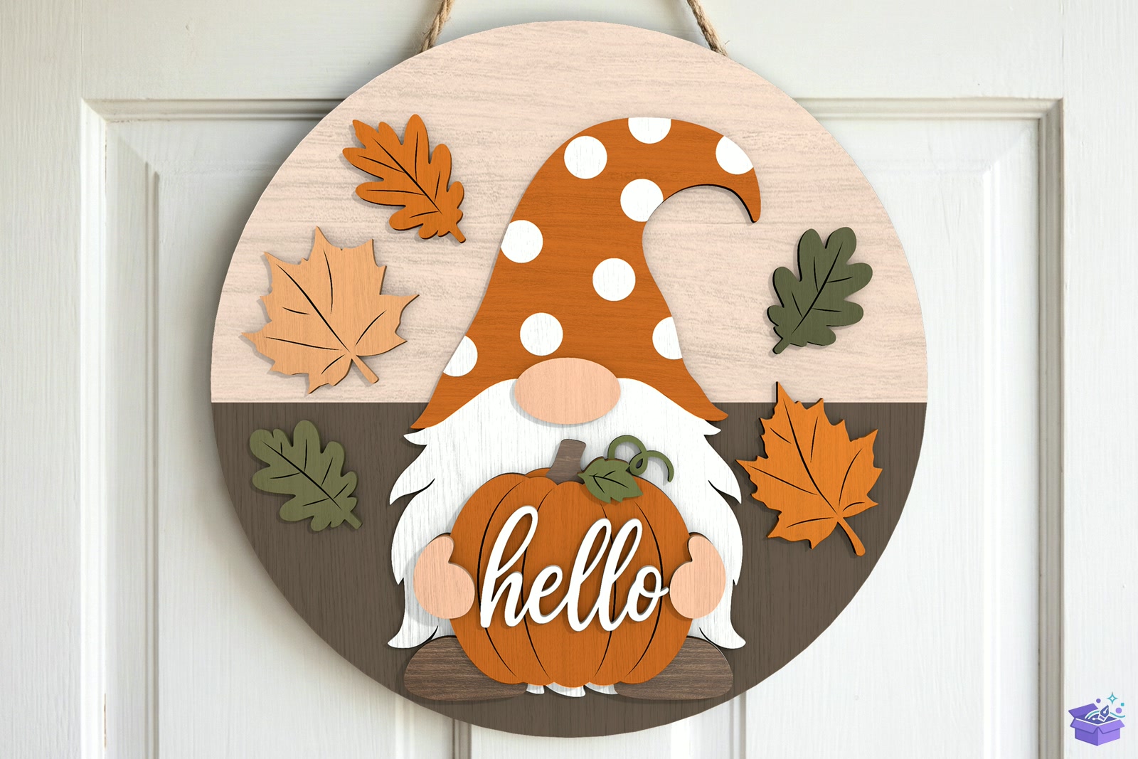 Hello Fall Gnome Kapı Süsü SVG - 3D Baskı ve Model Dosyası (STL, OBJ, 3MF) - detaylı önizleme 3