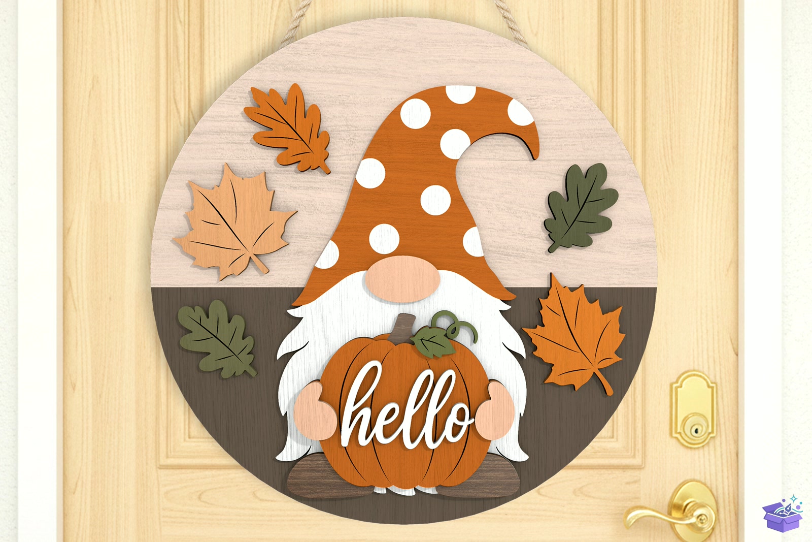 Hello Fall Gnome Kapı Süsü SVG - 3D Baskı ve Model Dosyası (STL, OBJ, 3MF) - detaylı önizleme 4