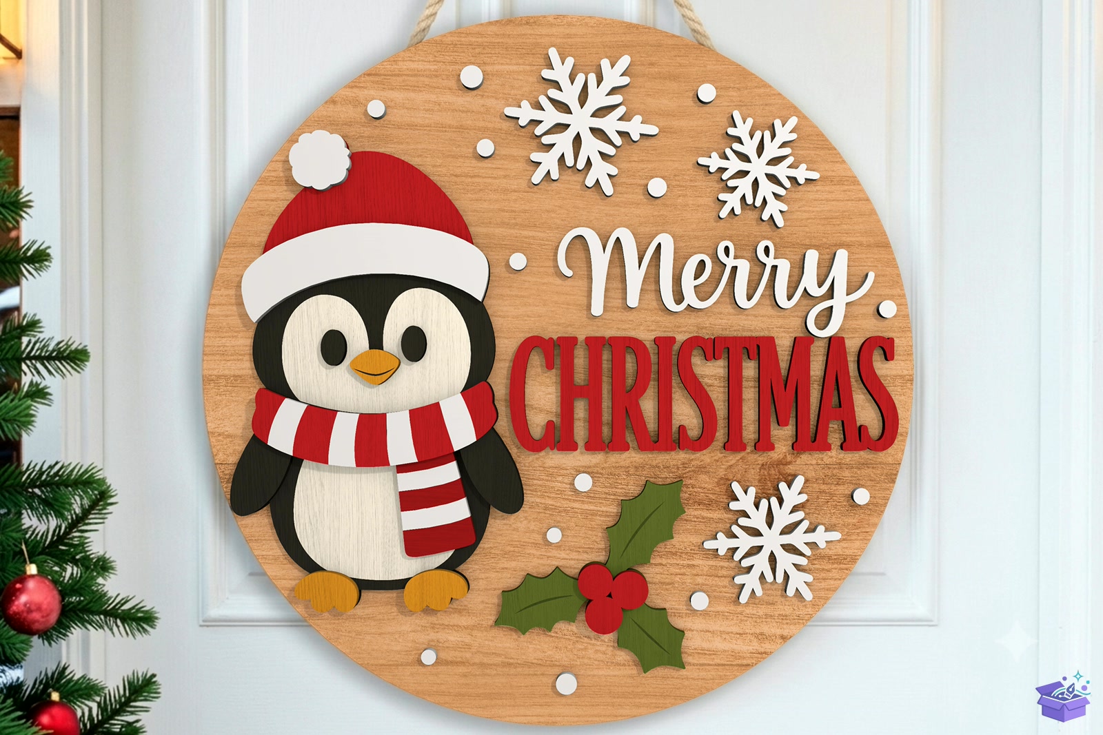 Penguin Yılbaşı Kapı Süsü SVG - 3D Baskı ve Model Dosyası (STL, OBJ, 3MF) - Lazer Kesim Dosyaları İndir (STL, OBJ, 3MF)