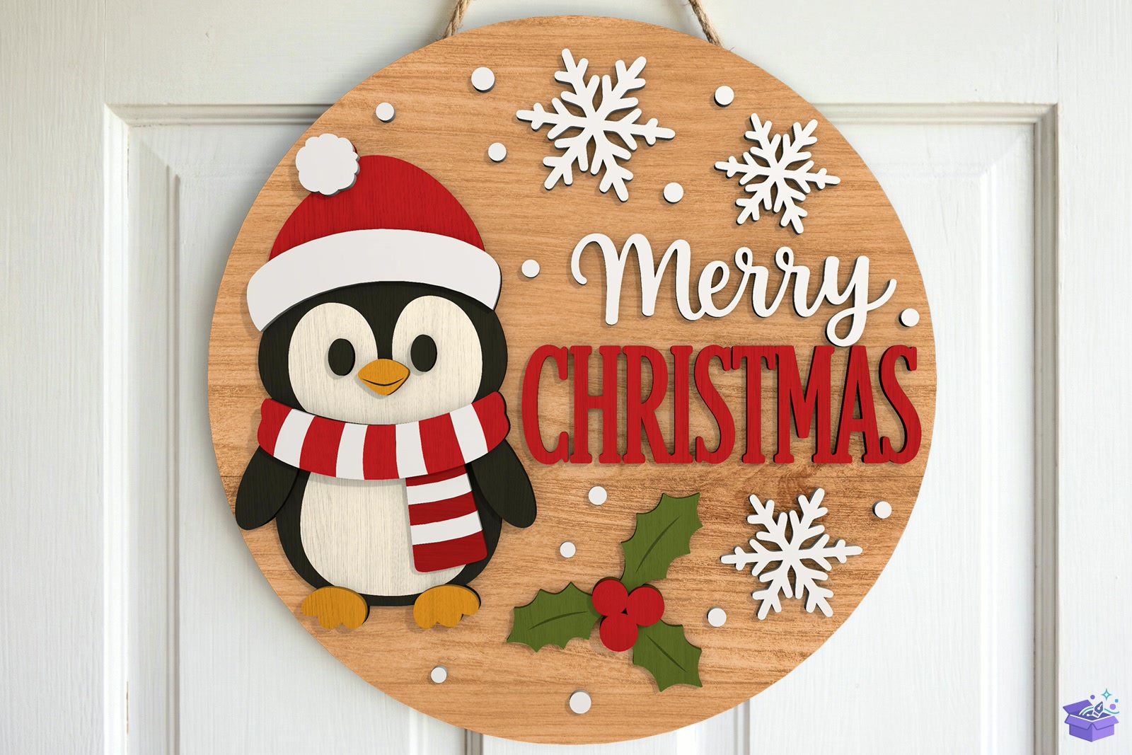 Penguin Yılbaşı Kapı Süsü SVG - 3D Baskı ve Model Dosyası (STL, OBJ, 3MF) - detaylı önizleme 2