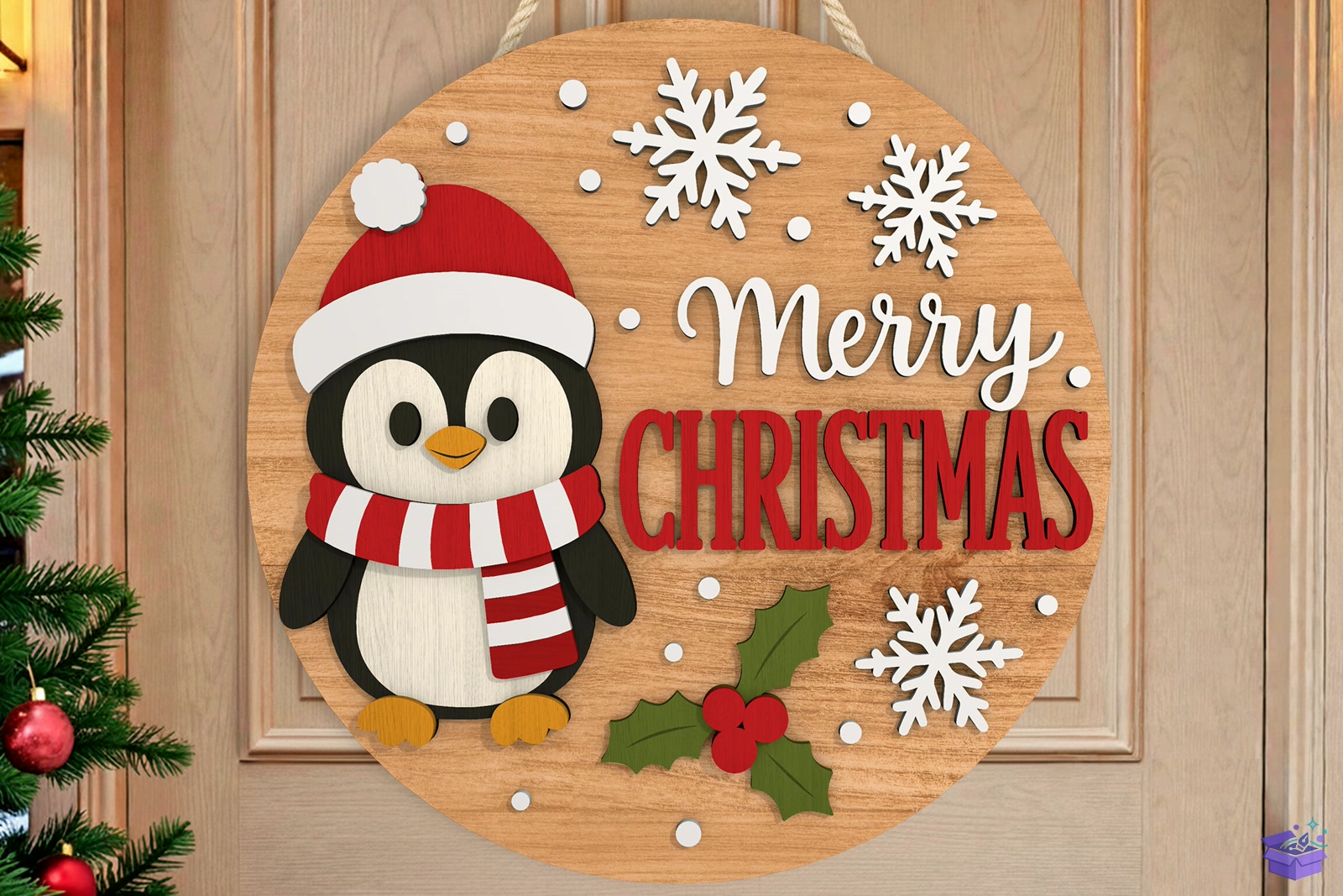 Penguin Yılbaşı Kapı Süsü SVG - 3D Baskı ve Model Dosyası (STL, OBJ, 3MF) - detaylı önizleme 3