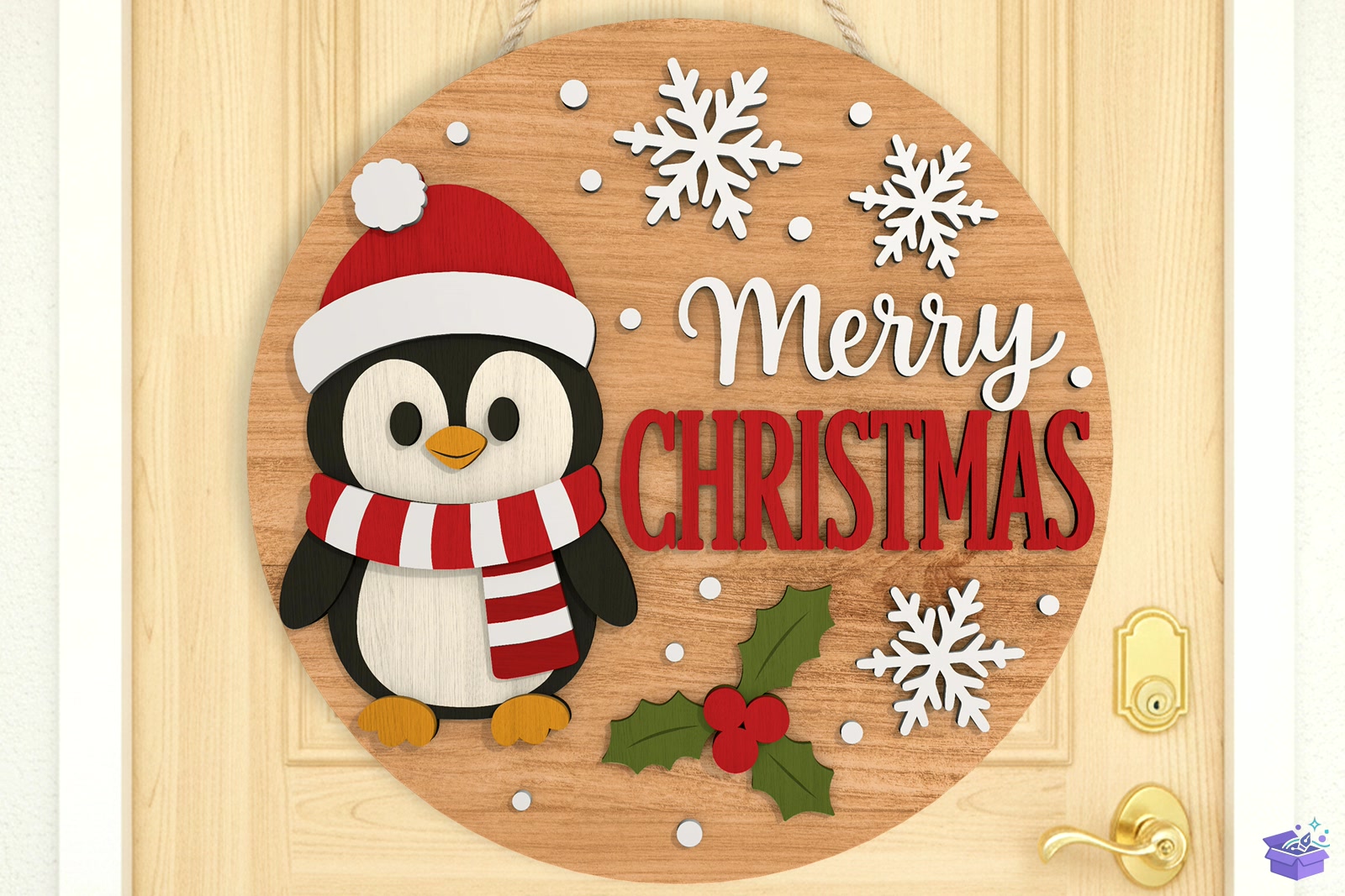 Penguin Yılbaşı Kapı Süsü SVG - 3D Baskı ve Model Dosyası (STL, OBJ, 3MF) - detaylı önizleme 4