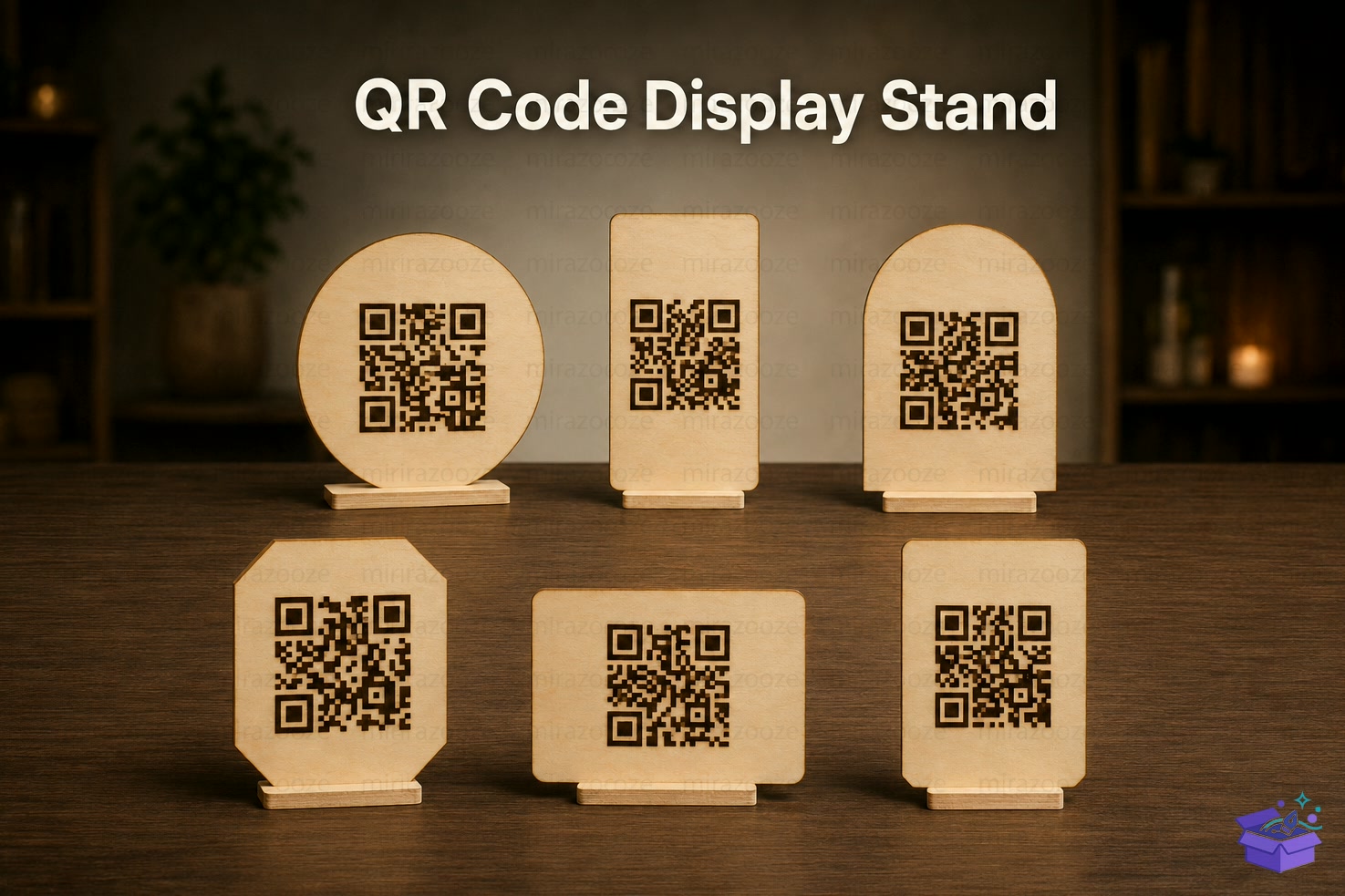 6 QR Code Display Stand SVG - Lazer Kesim ve Çizim Dosyası (SVG, DXF, EPS, PNG) - detaylı önizleme 5
