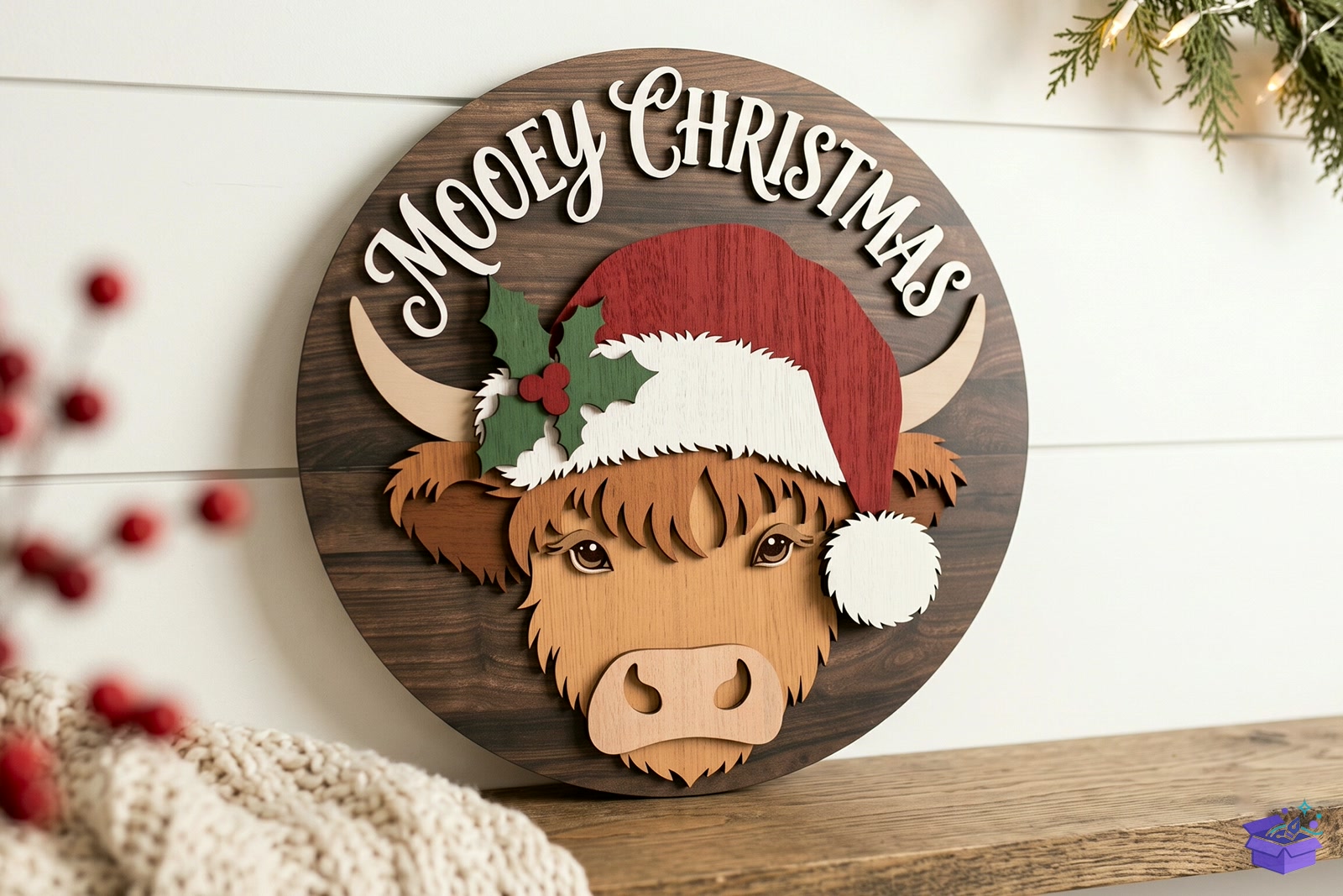 Highland Cow Yılbaşı SVG - Lazer Kesim ve Çizim Dosyası (SVG, DXF, EPS, PNG) - Lazer Kesim Dosyaları İndir (DXF, SVG, EPS)