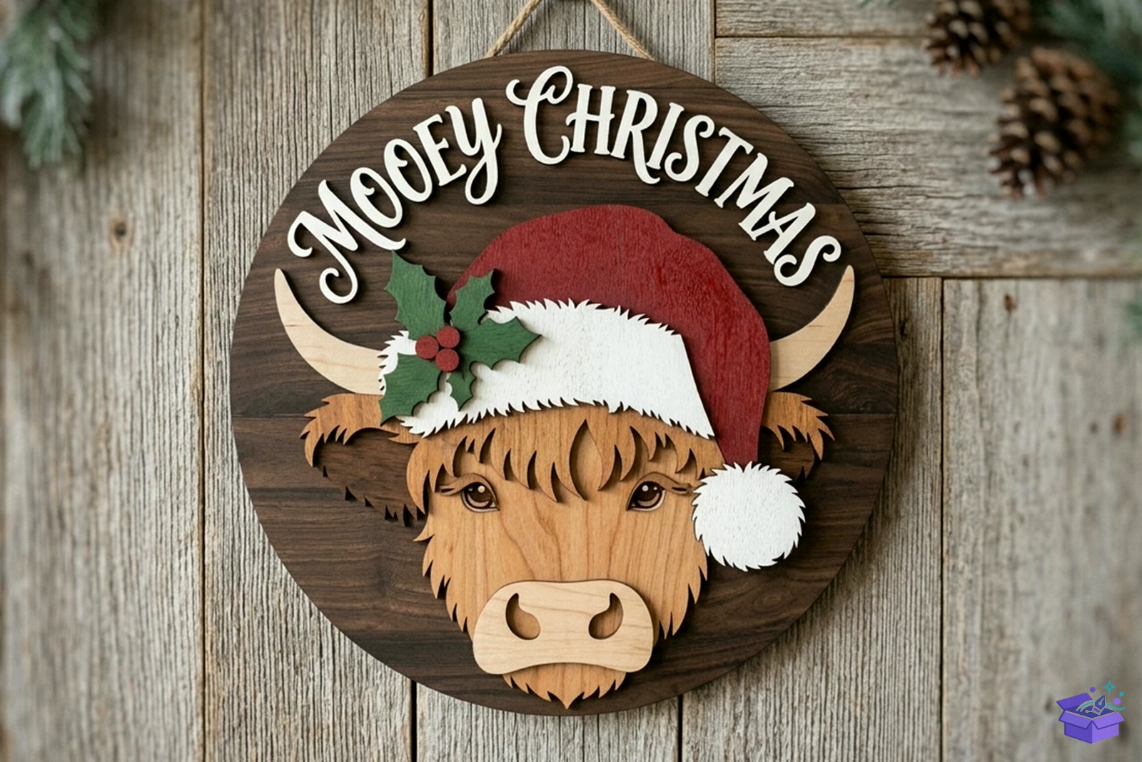 Highland Cow Yılbaşı SVG - Lazer Kesim ve Çizim Dosyası (SVG, DXF, EPS, PNG) - detaylı önizleme 2