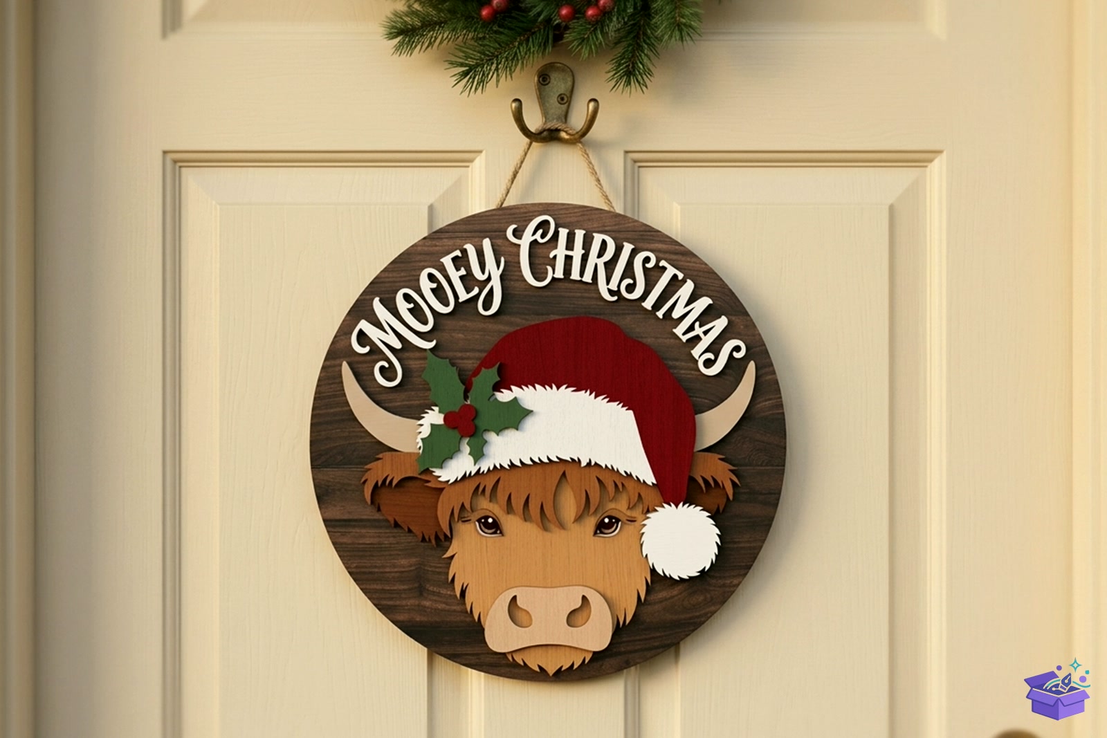 Highland Cow Yılbaşı SVG - Lazer Kesim ve Çizim Dosyası (SVG, DXF, EPS, PNG) - detaylı önizleme 4