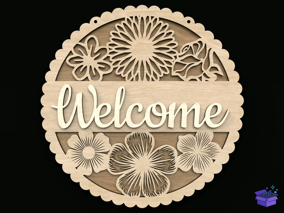 Welcome Çiçek Tabela Levha - Lazer Kesim ve Çizim Dosyası (SVG, DXF, EPS, PNG) - Lazer Kesim Dosyaları İndir (DXF, SVG, EPS)