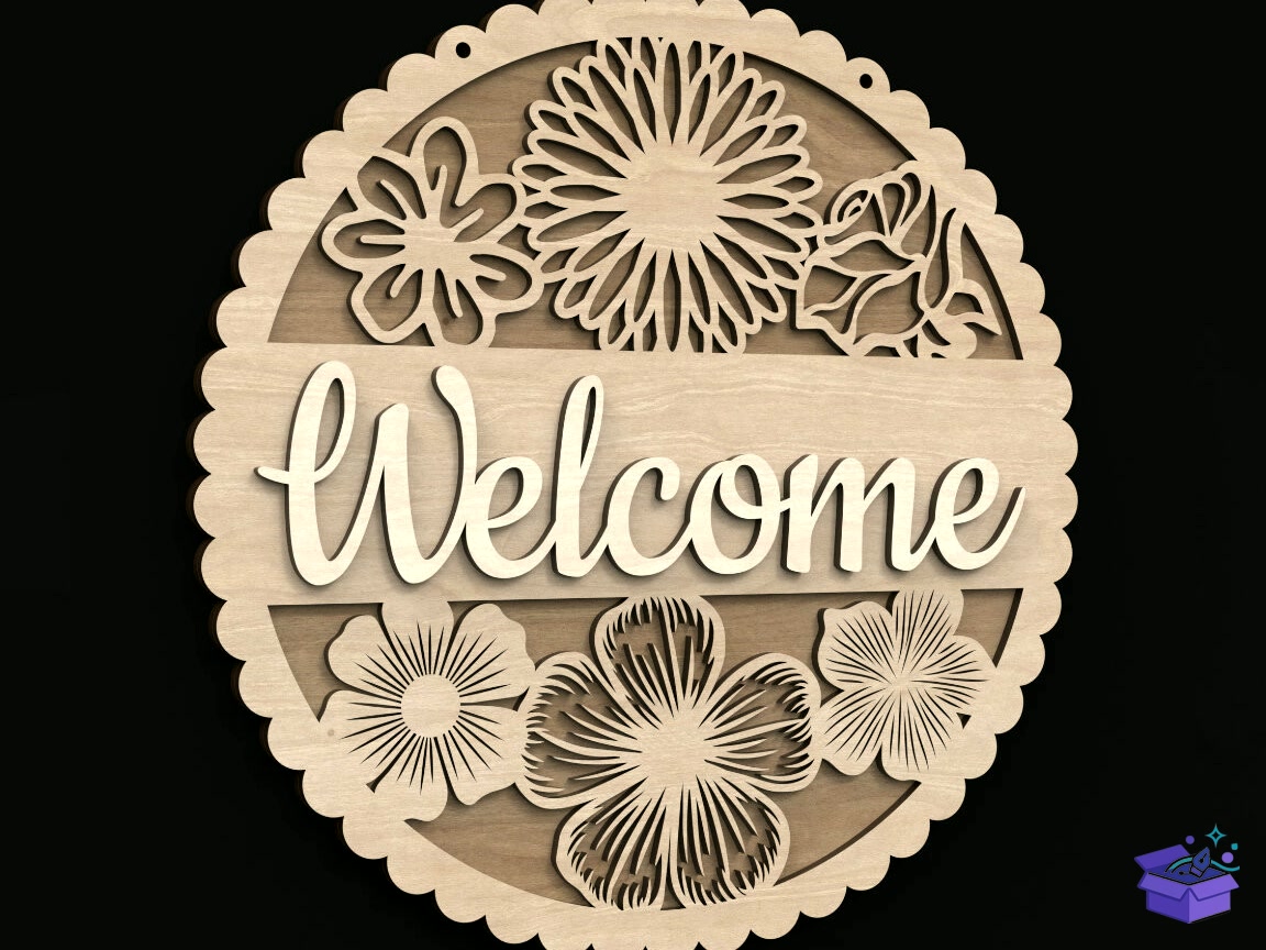 Welcome Çiçek Tabela Levha - Lazer Kesim ve Çizim Dosyası (SVG, DXF, EPS, PNG) - detaylı önizleme 2