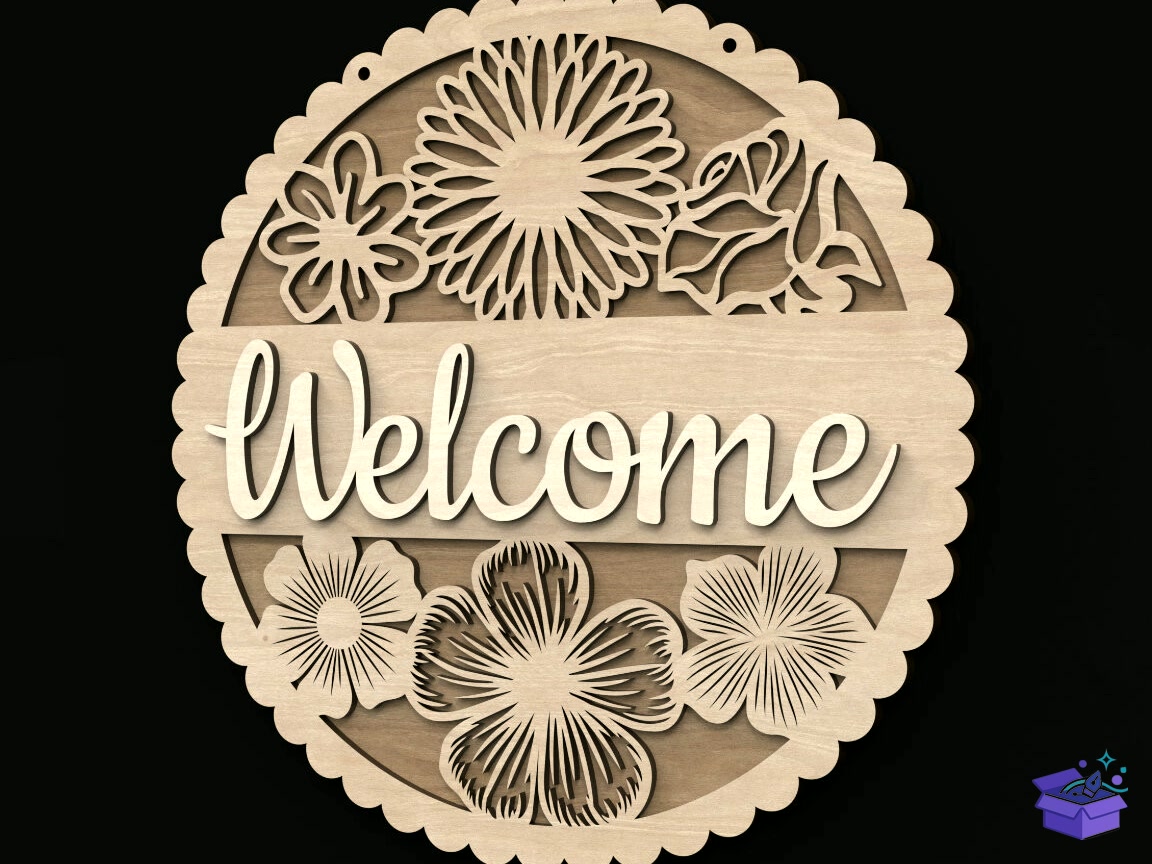 Welcome Çiçek Tabela Levha - Lazer Kesim ve Çizim Dosyası (SVG, DXF, EPS, PNG) - detaylı önizleme 3