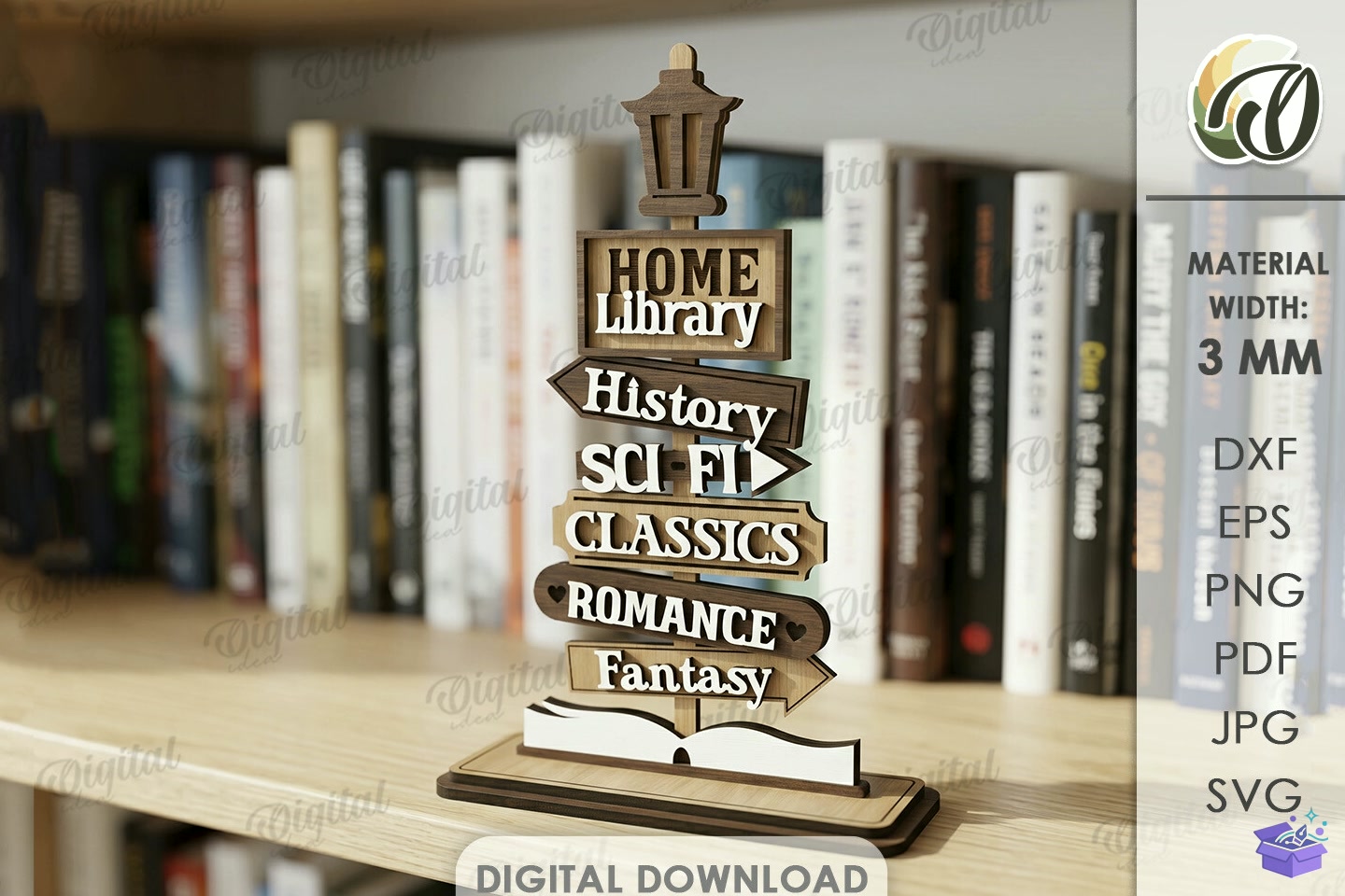 3D Book Duvar Rafı Stand Decor Laser - 3D Baskı ve Model Dosyası (STL, OBJ, 3MF) - detaylı önizleme 3