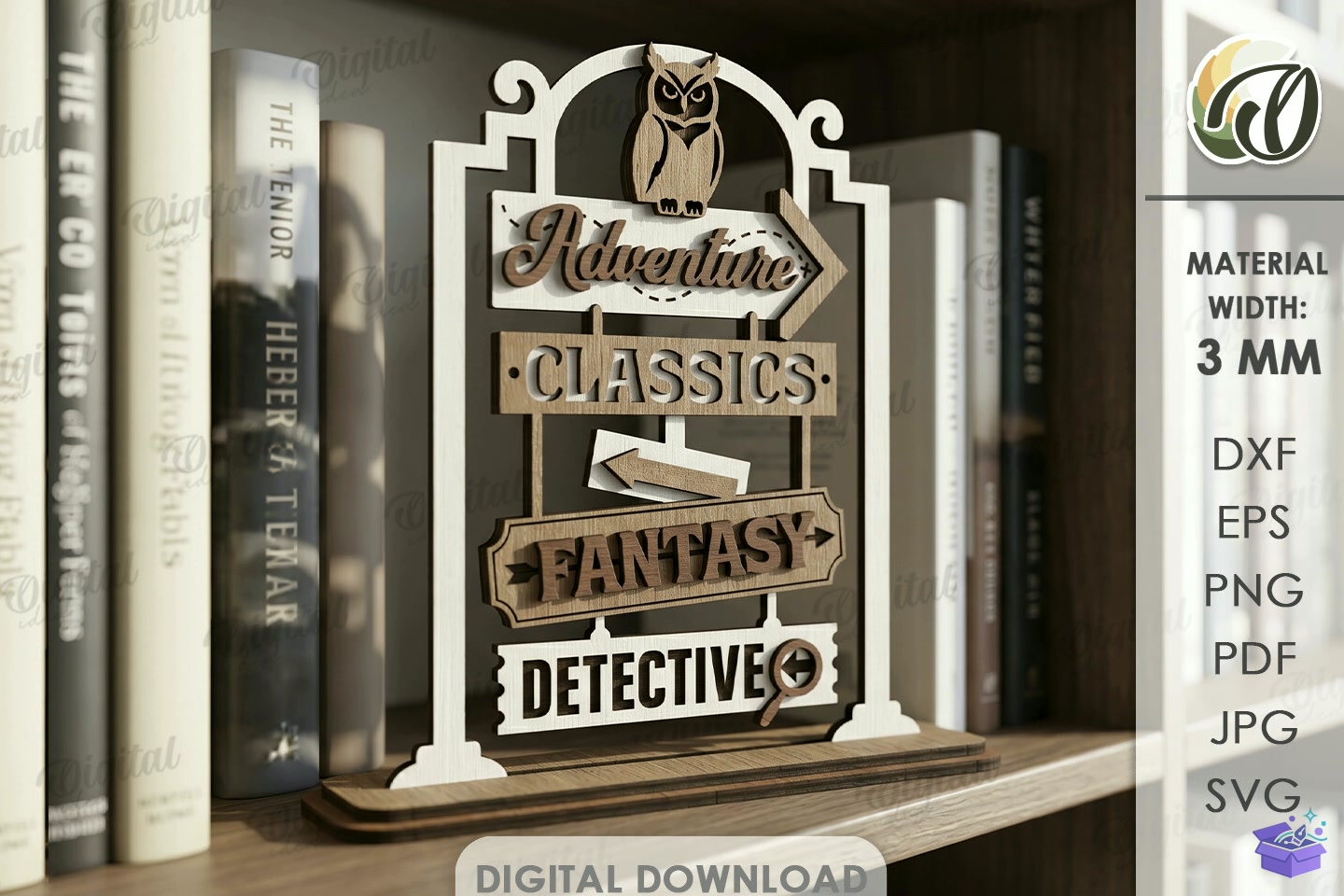 3D Book Duvar Rafı Stand Decor Laser - 3D Baskı ve Model Dosyası (STL, OBJ, 3MF) - detaylı önizleme 5