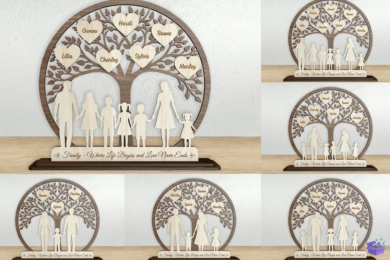 Family Ağaç SVG Personalized Names - El İşi ve Kesim Dosyası (SVG, DXF, EPS, PNG) - Lazer Kesim Dosyaları İndir (DXF, SVG, EPS)