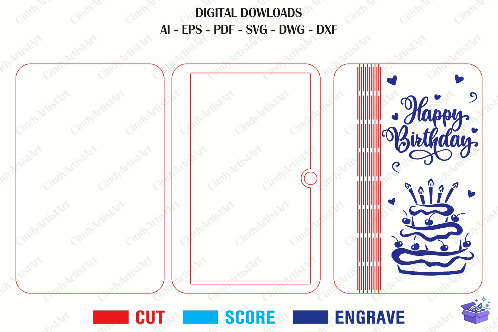 Happy Doğum Günü Money Tutucu SVG - Lazer Kesim ve Çizim Dosyası (SVG, DXF, EPS, PNG) - detaylı önizleme 3