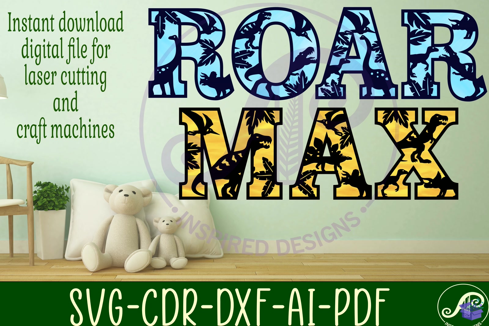 Dinosaur Alphabet Letter 2 Layer X50 - El İşi ve Kesim Dosyası (SVG, DXF, EPS, PNG) - detaylı önizleme 2