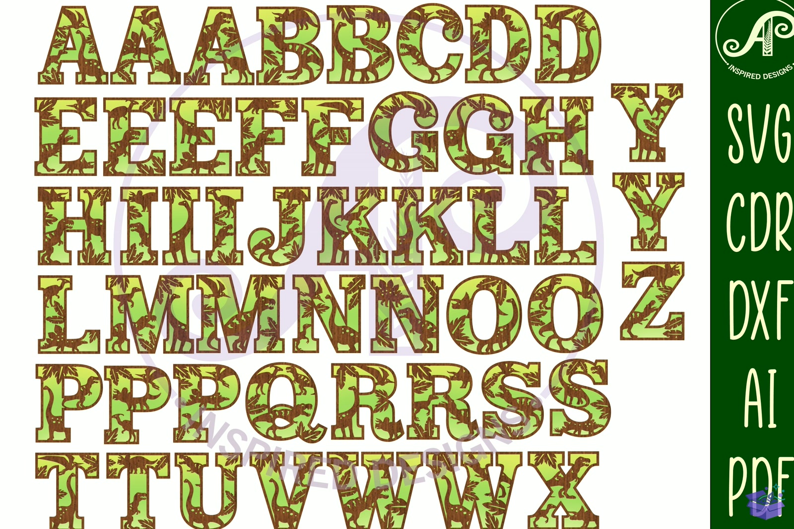 Dinosaur Alphabet Letter 2 Layer X50 - El İşi ve Kesim Dosyası (SVG, DXF, EPS, PNG) - detaylı önizleme 4