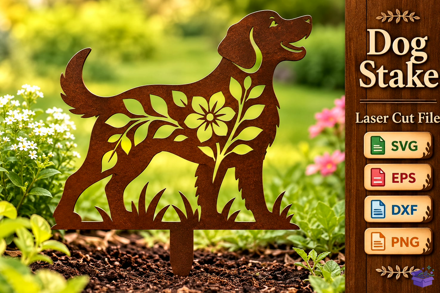 Köpek Stake Lazer Kesim Design - El İşi ve Kesim Dosyası (SVG, DXF, EPS, PNG) - detaylı önizleme 2