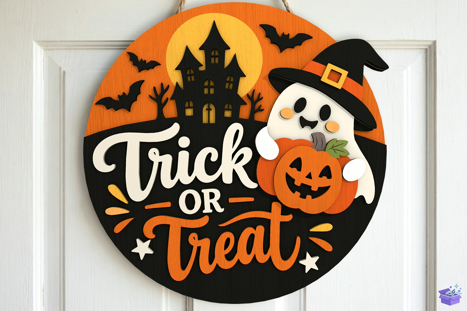 Trick Or Treat Ghost Kapı Süsü SVG - 3D Baskı ve Model Dosyası (STL, OBJ, 3MF) - detaylı önizleme 2