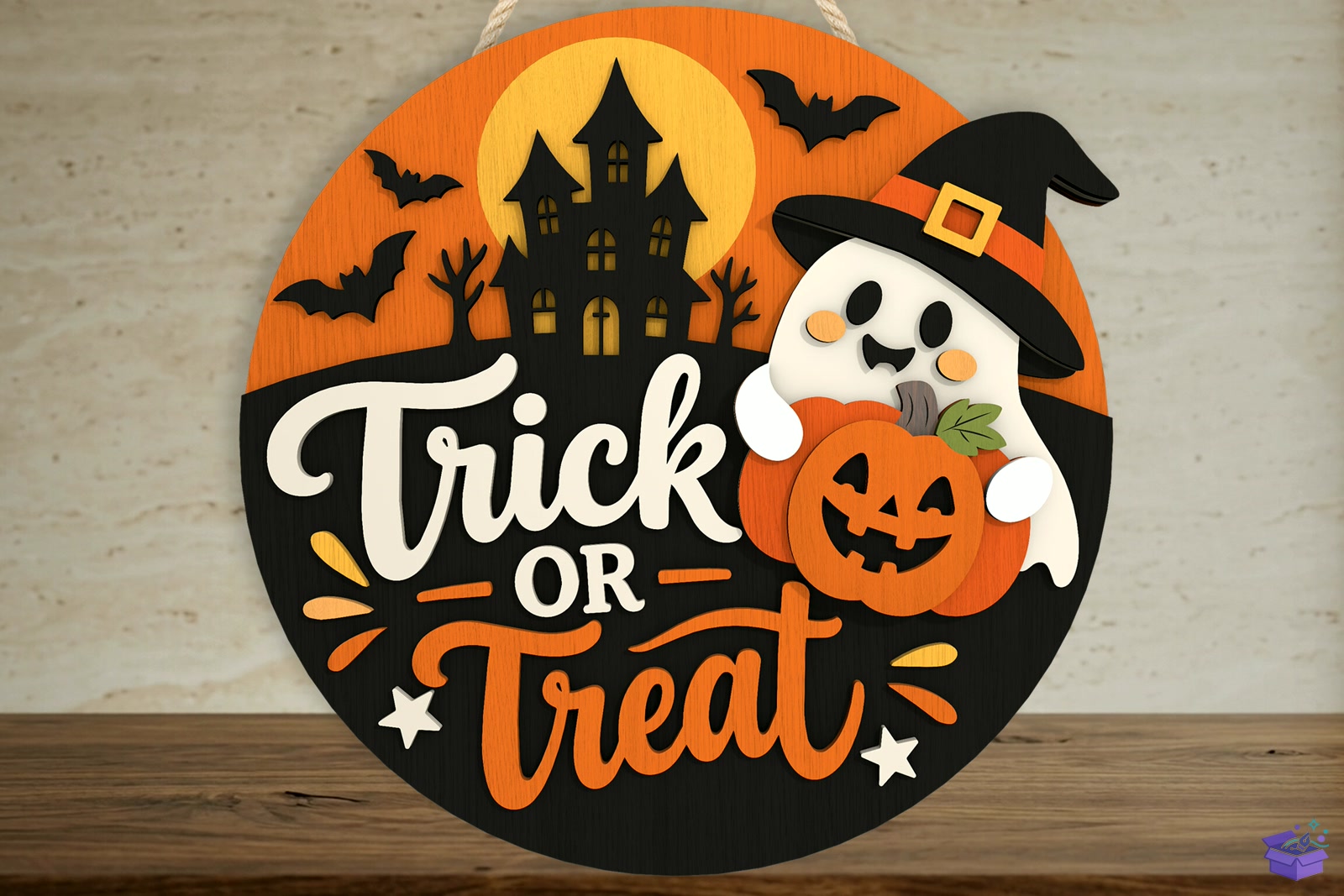 Trick Or Treat Ghost Kapı Süsü SVG - 3D Baskı ve Model Dosyası (STL, OBJ, 3MF) - detaylı önizleme 3