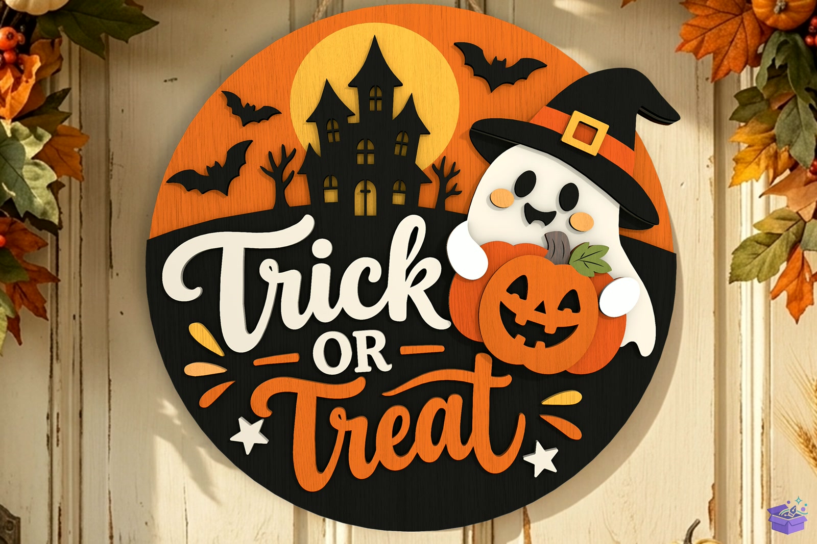 Trick Or Treat Ghost Kapı Süsü SVG - 3D Baskı ve Model Dosyası (STL, OBJ, 3MF) - detaylı önizleme 4