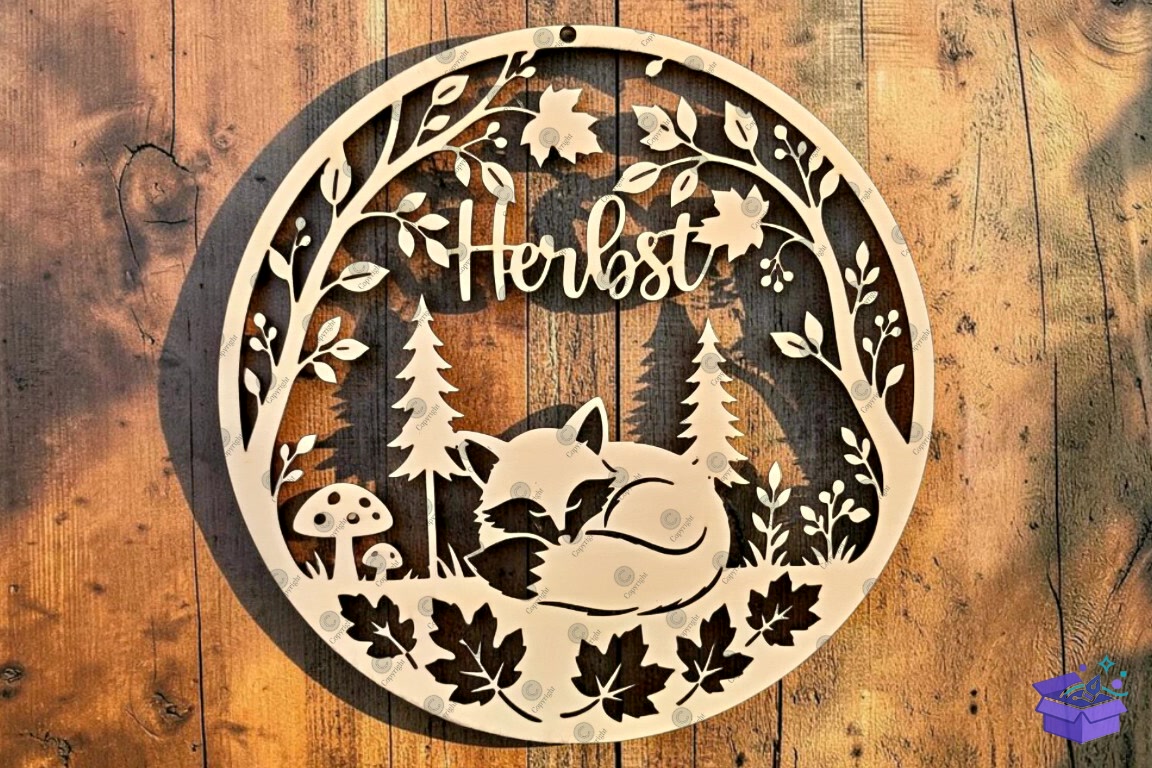 Kranz Herbst Fuchs SVG Datei - Lazer Kesim ve Çizim Dosyası (SVG, DXF, EPS, PNG) - Lazer Kesim Dosyaları İndir (DXF, SVG, EPS)
