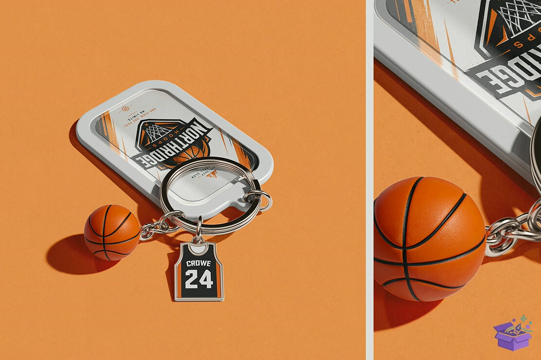 Basketball Anahtarlık With Charms Mockup - Profesyonel Sunum Mockup Şablonu (SVG, DXF, EPS, PNG) - detaylı önizleme 2