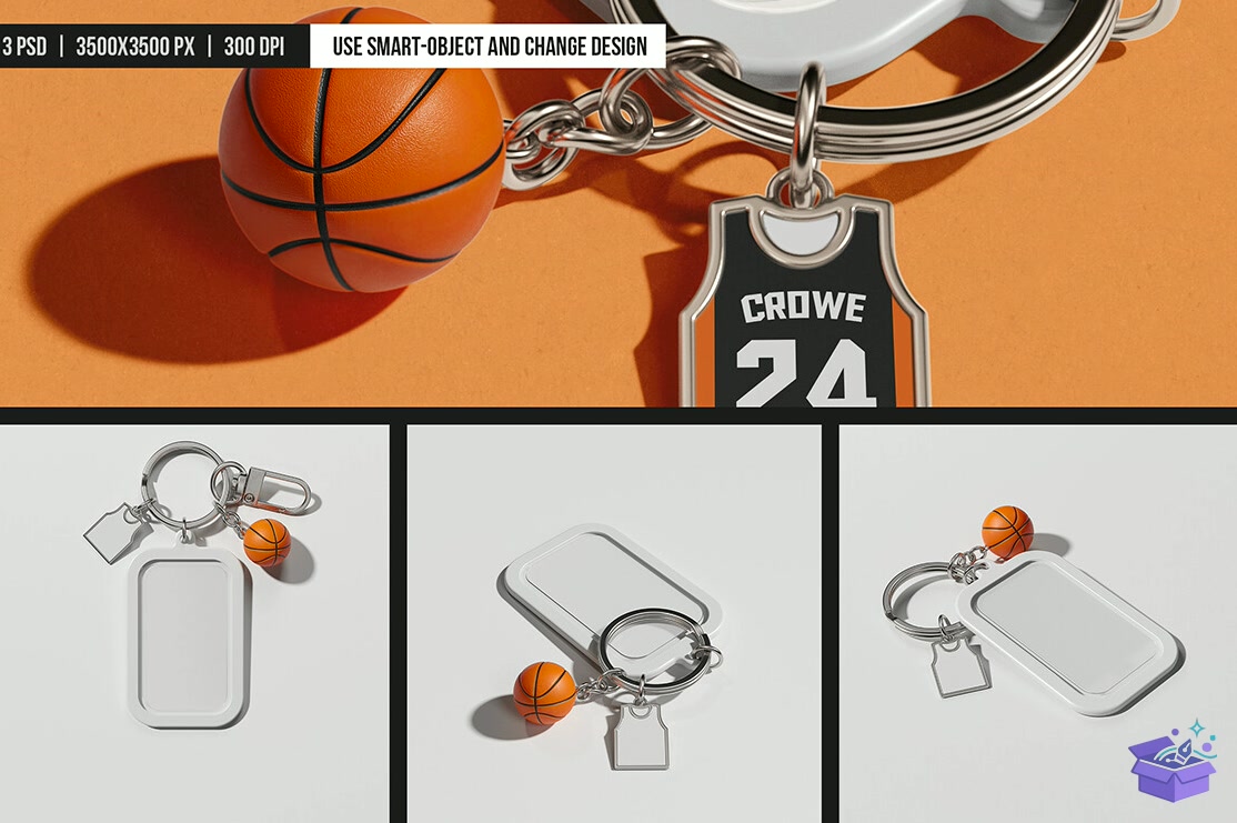 Basketball Anahtarlık With Charms Mockup - Profesyonel Sunum Mockup Şablonu (SVG, DXF, EPS, PNG) - detaylı önizleme 5