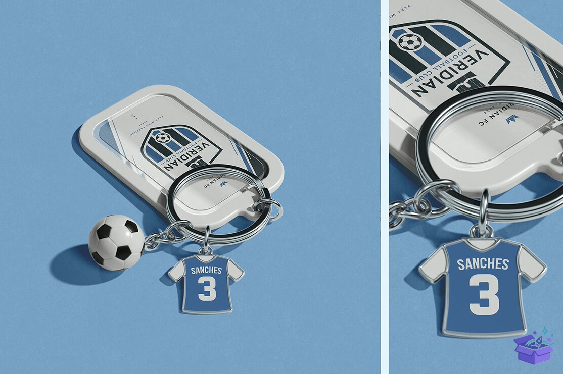 Football Anahtarlık With Charms Mockup - Profesyonel Sunum Mockup Şablonu (SVG, DXF, EPS, PNG) - detaylı önizleme 2