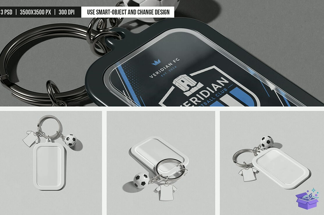 Football Anahtarlık With Charms Mockup - Profesyonel Sunum Mockup Şablonu (SVG, DXF, EPS, PNG) - detaylı önizleme 5
