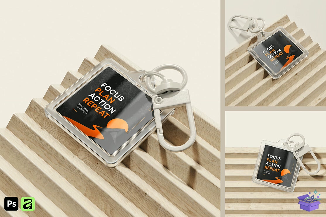 Square Pleksi Anahtarlık Mockup - Profesyonel Sunum Mockup Şablonu (SVG, DXF, EPS, PNG) - Lazer Kesim Dosyaları İndir (DXF, SVG, AI)