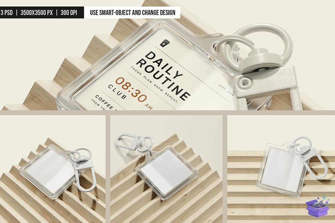 Square Pleksi Anahtarlık Mockup - Profesyonel Sunum Mockup Şablonu (SVG, DXF, EPS, PNG) - detaylı önizleme 4