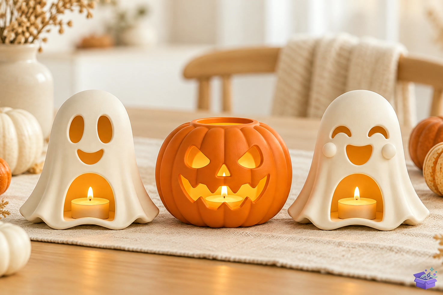 Cadılar Bayramı Ghost Pumpkin Mumluk 3D - 3D Baskı ve Model Dosyası (STL, OBJ, 3MF) - detaylı önizleme 2