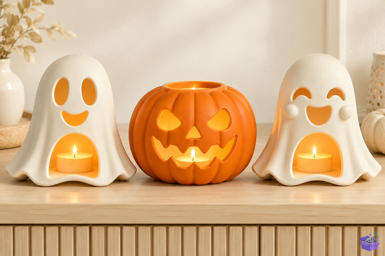 Cadılar Bayramı Ghost Pumpkin Mumluk 3D - 3D Baskı ve Model Dosyası (STL, OBJ, 3MF) - detaylı önizleme 3