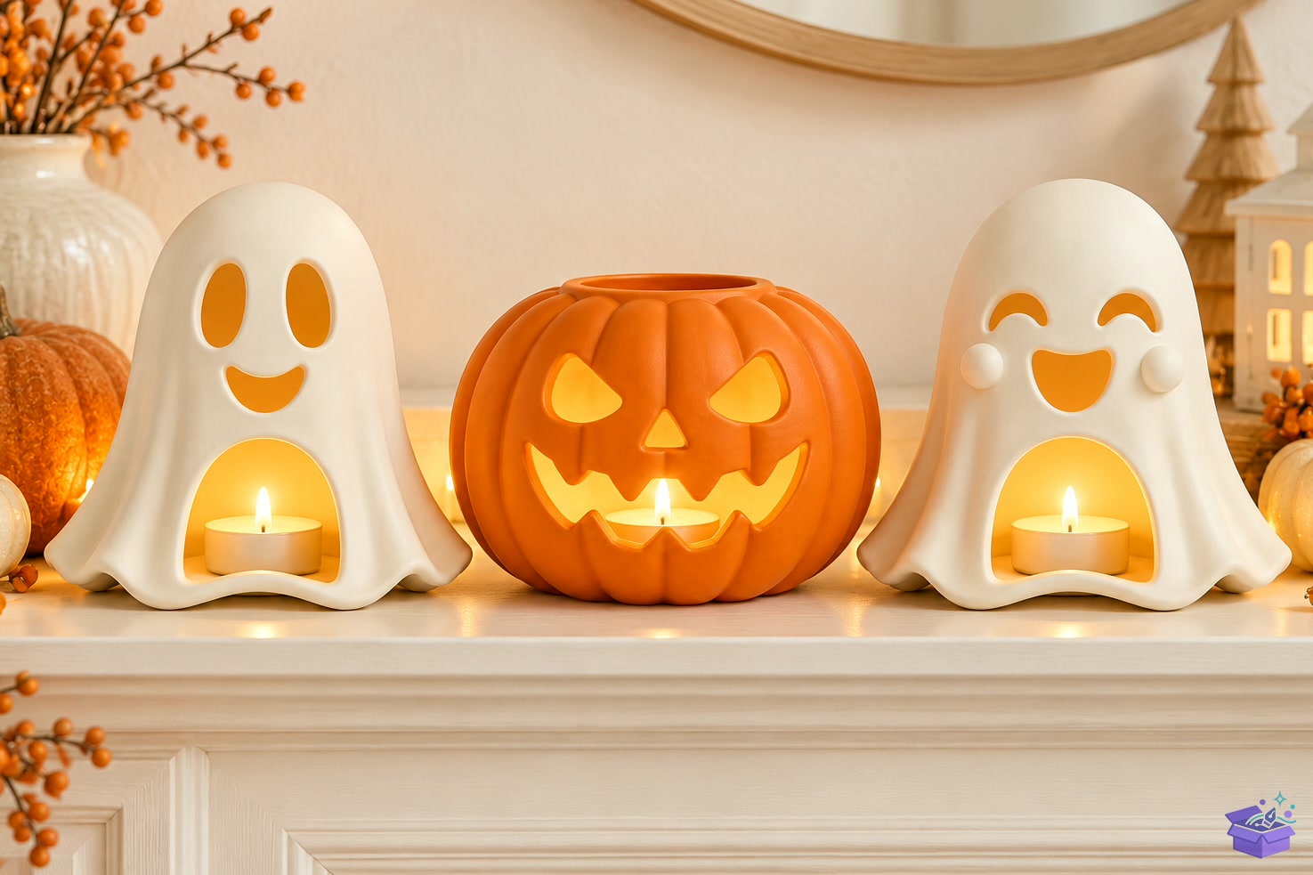 Cadılar Bayramı Ghost Pumpkin Mumluk 3D - 3D Baskı ve Model Dosyası (STL, OBJ, 3MF) - detaylı önizleme 4