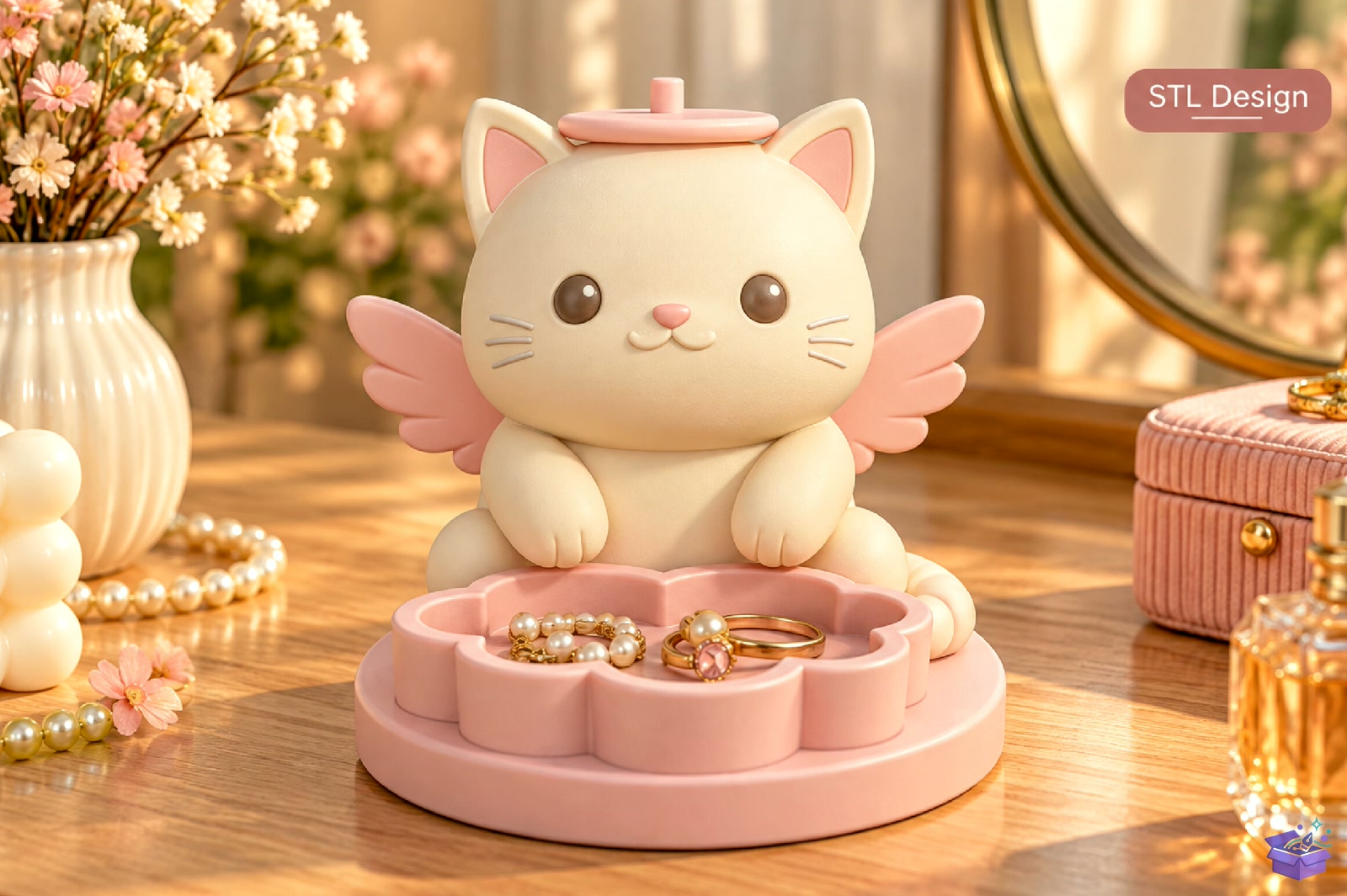 Kawaii Kedi Angel Takı Aksesuar Tray STL - 3D Baskı ve Model Dosyası (STL, OBJ, 3MF) - detaylı önizleme 4