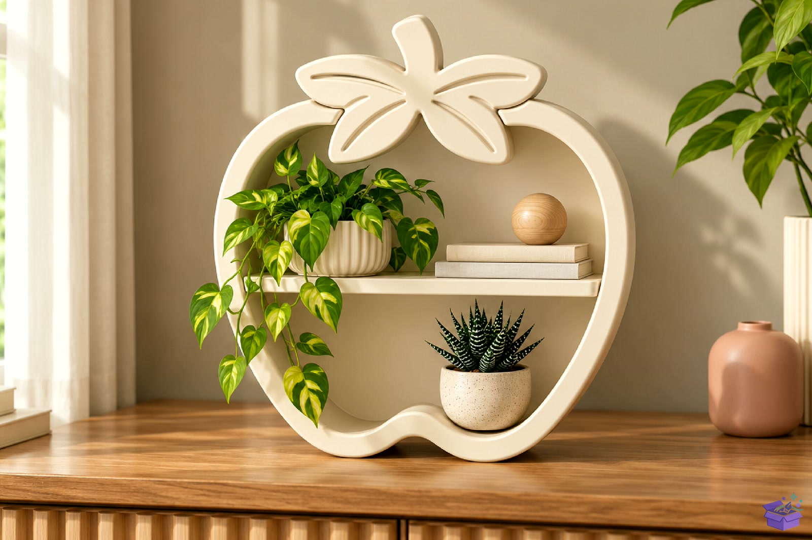Printable Strawberry Shaped Plant Duvar Rafı - 3D Baskı ve Model Dosyası (STL, OBJ, 3MF) - detaylı önizleme 3
