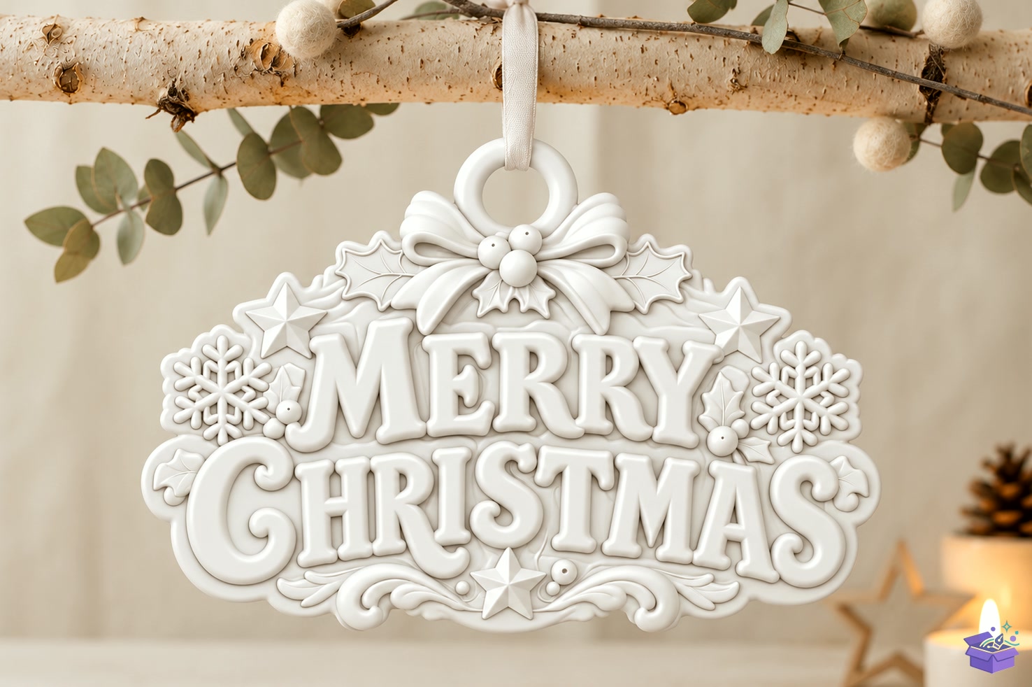"Merry Christmas" Yılbaşı Ağacı Süsü - 3D Baskı ve Model Dosyası (STL) - Vektörel Tasarım ve İndirilebilir Çizim Dosyası