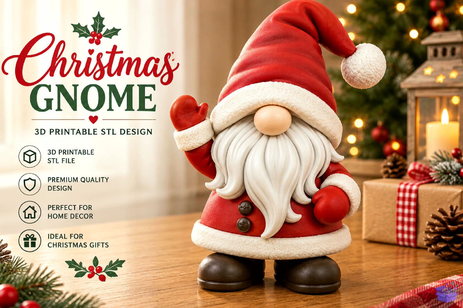 Yılbaşı Gnome Figurine 3D STL File - 3D Baskı ve Model Dosyası (STL, OBJ, 3MF) - detaylı önizleme 2