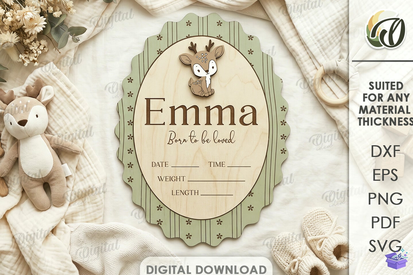 Baby Birth Announcement Tabela Levha - 3D Baskı ve Model Dosyası (STL, OBJ, 3MF) - detaylı önizleme 4