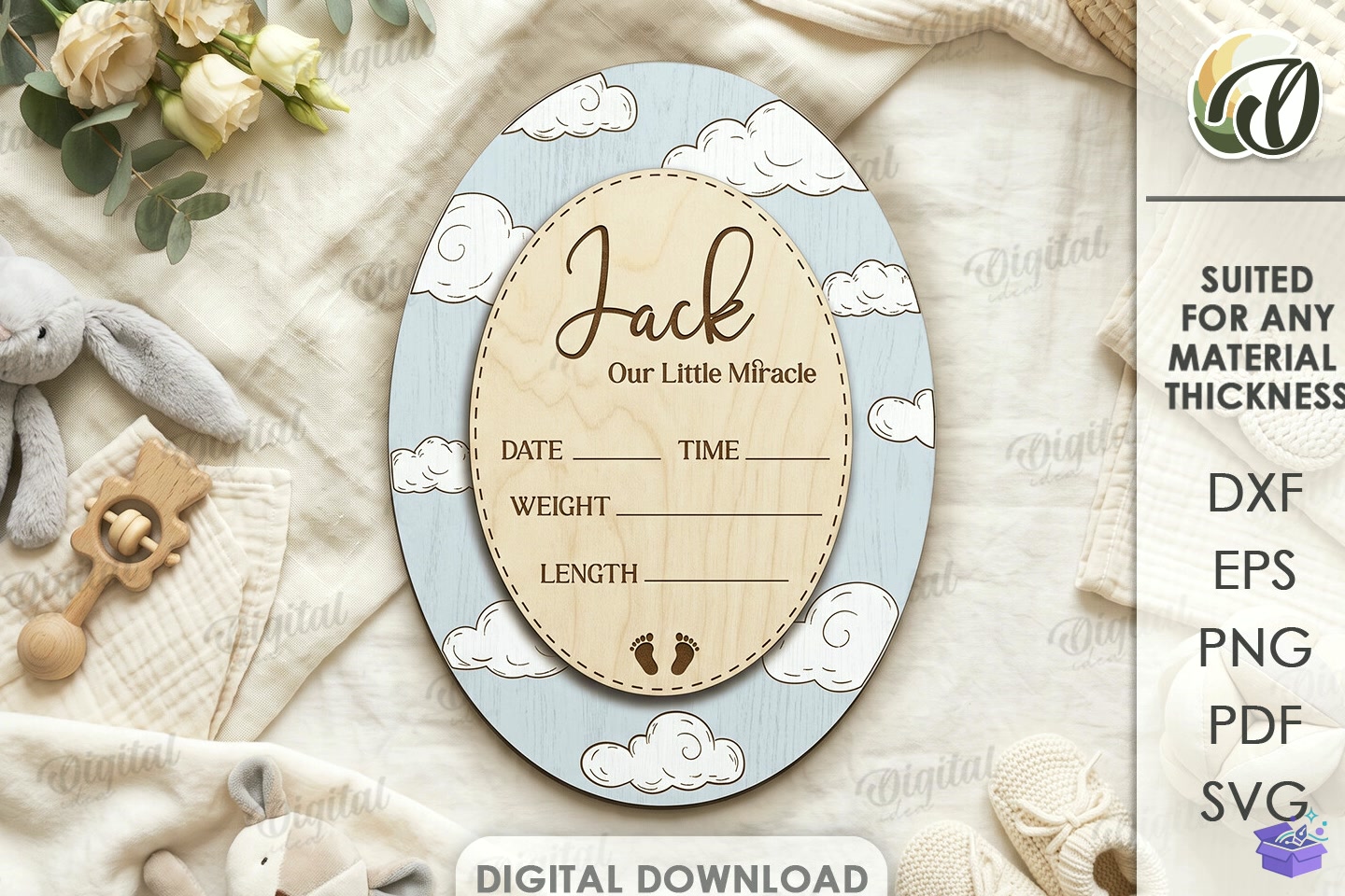 Baby Birth Announcement Tabela Levha - 3D Baskı ve Model Dosyası (STL, OBJ, 3MF) - detaylı önizleme 6
