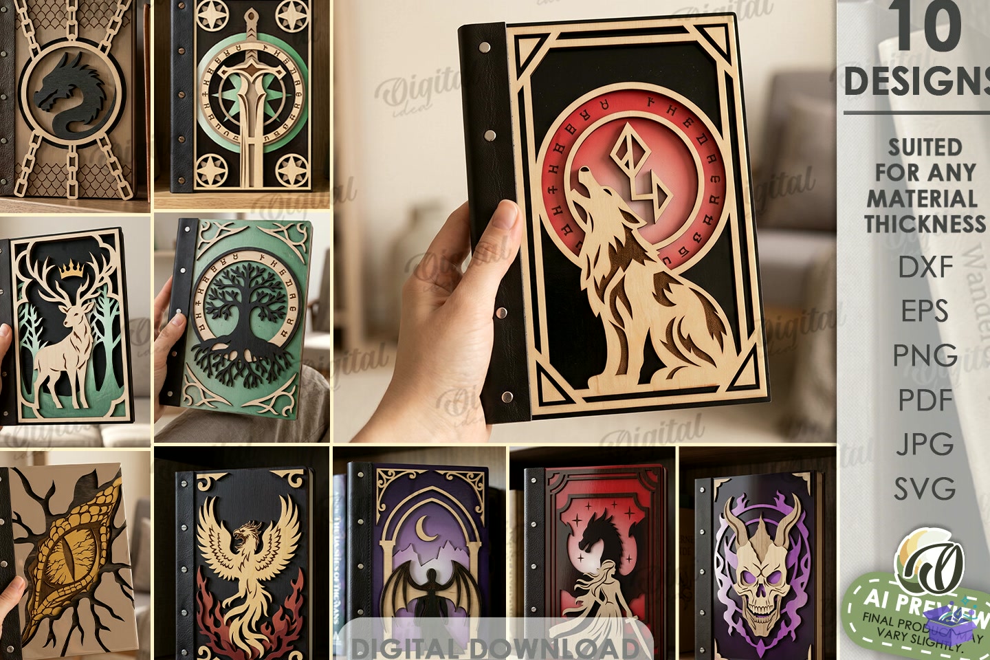 Fantasy Notebook Covers Lazer Kesim - 3D Baskı ve Model Dosyası (STL, OBJ, 3MF) - 3D İndir (STL, OBJ, 3MF)
