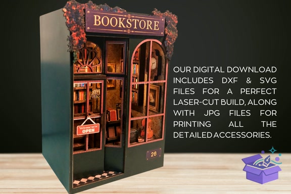 Book Nook: Svg Dxf Jpg Lazer Kesim - 3D Baskı ve Model Dosyası (STL, OBJ, 3MF) - detaylı önizleme 2