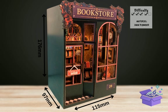 Book Nook: Svg Dxf Jpg Lazer Kesim - 3D Baskı ve Model Dosyası (STL, OBJ, 3MF) - detaylı önizleme 5