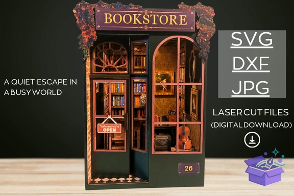 Book Nook: Svg Dxf Jpg Lazer Kesim - 3D Baskı ve Model Dosyası (STL, OBJ, 3MF) - detaylı önizleme 6