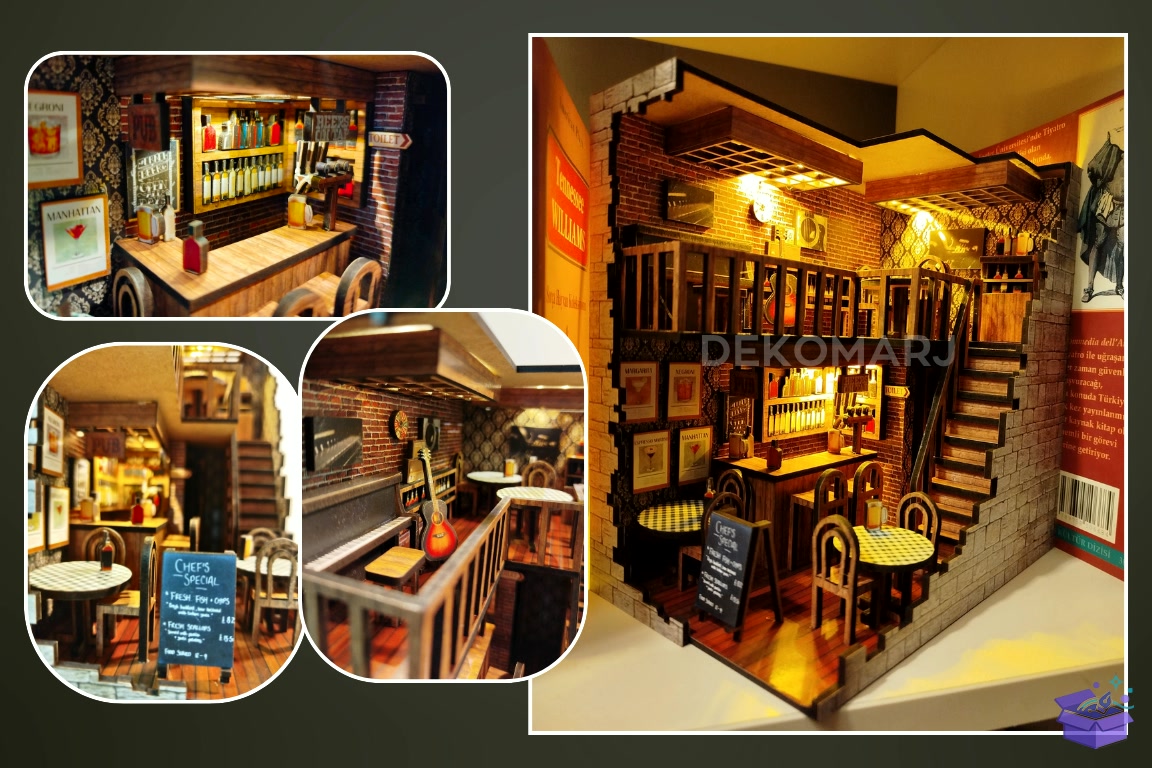 Pub Book Nook: Lazer Kesim Svg Dxf Jpg - 3D Baskı ve Model Dosyası (STL, OBJ, 3MF) - detaylı önizleme 3