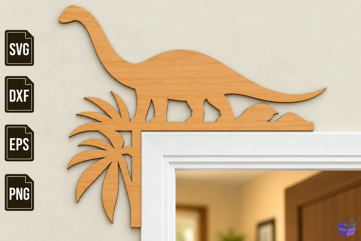 Dinosaur Door Corner Lazer Kesim - 3D Baskı ve Model Dosyası (STL, OBJ, 3MF) - detaylı önizleme 2