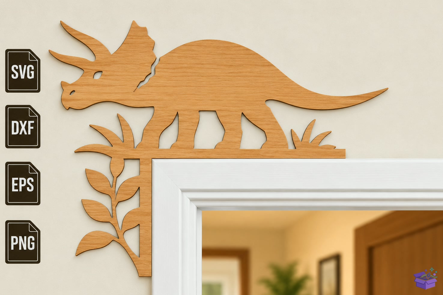Dinosaur Door Corner Lazer Kesim - 3D Baskı ve Model Dosyası (STL, OBJ, 3MF) - detaylı önizleme 3